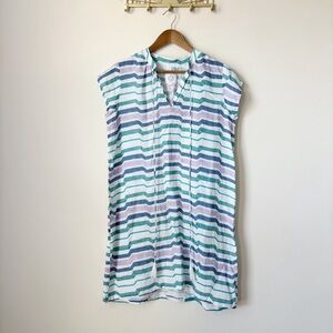 Pomegranate Striped Linen Tunic Dress Cover Up Medium Coastal Summer